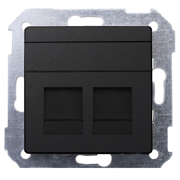 Адаптер со шторками Simon 82 на 2 коннектора UTP (RJ45) FTP (RJ45) RJ12 AMP, графит