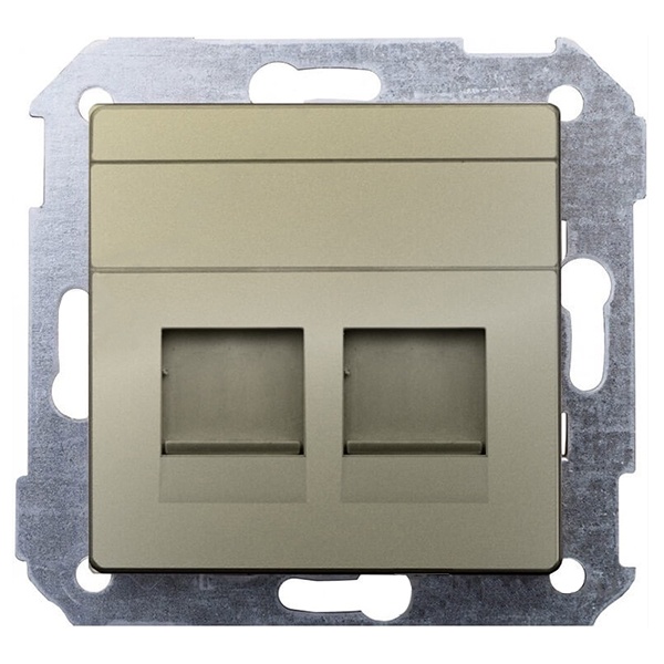 Адаптер со шторками Simon 82 на 2 коннектора UTP (RJ45) FTP (RJ45) RJ12 AMP, шампань