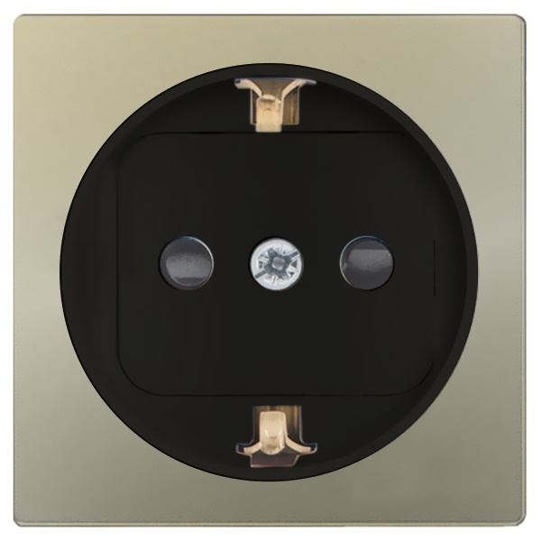 Накладка Simon 82 на розетку двухполюсную 2П+З Schuko с защитными шторками, шампань+графит