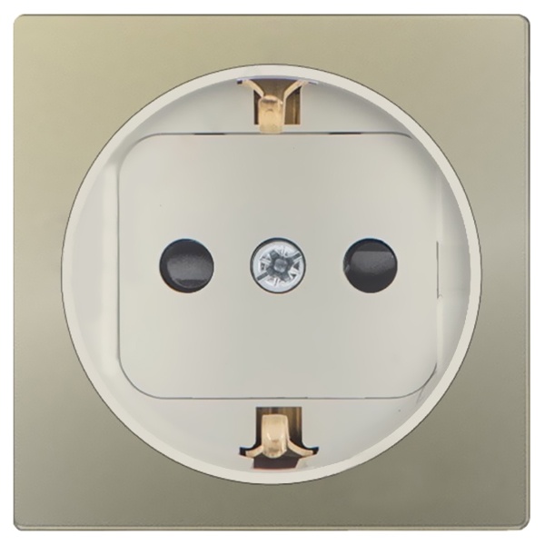 Накладка Simon 82 на розетку двухполюсную 2П+З Schuko с защитными шторками, шампань+слоновая кость