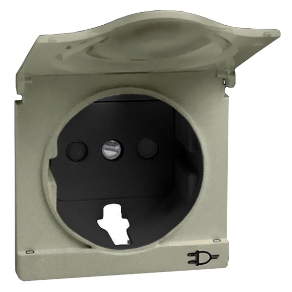 Накладка Simon 82 с крышкой с защитными шторками для розетки 2П+З Schuko, шампань+графит