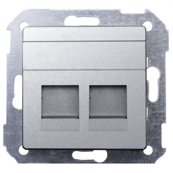 Адаптер Simon 82 Detail со шторками на 2 коннектора UTP (RJ45) FTP (RJ45)RJ12 AMP, холодный алюминий