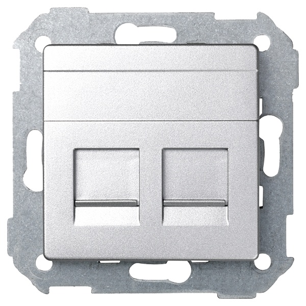 Адаптер Simon 82 Detail со шторками на 2 коннектора UTP (RJ45) SYSTIMAX, холодный алюминий