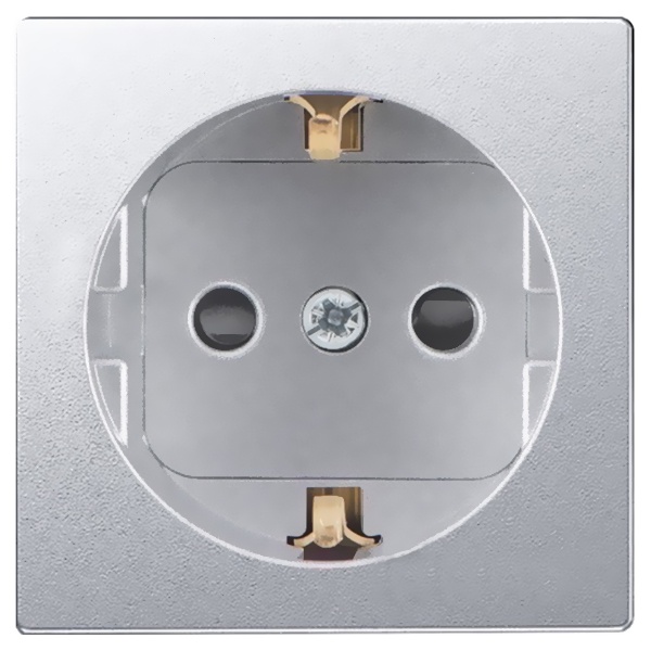 Накладка Simon 82 Detail на розетку двухполюсную 2П+З Schuko со шторками, холодный алюминий