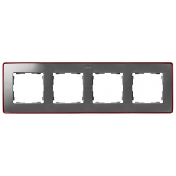 Рамка 4 поста Select Simon 82 Detail, алюминий-красный металлик