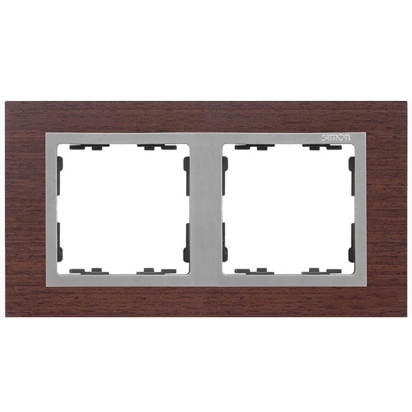 Рамка 2 поста Simon 82 Nature дерево, венге-алюминий
