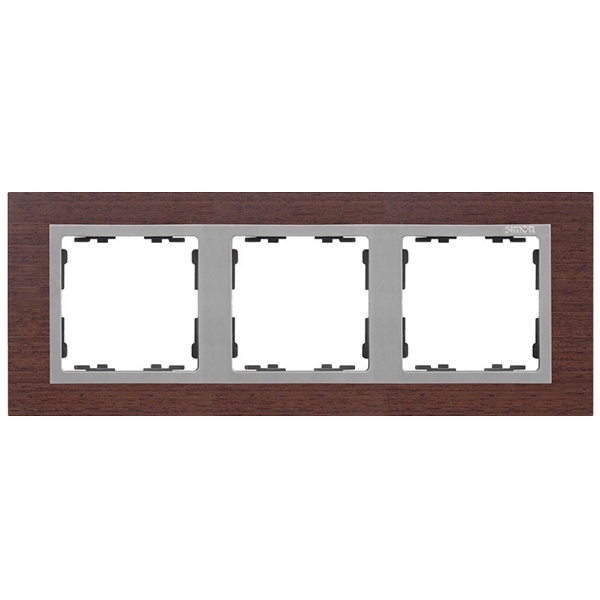 Рамка 3 поста Simon 82 Nature дерево, венге-алюминий