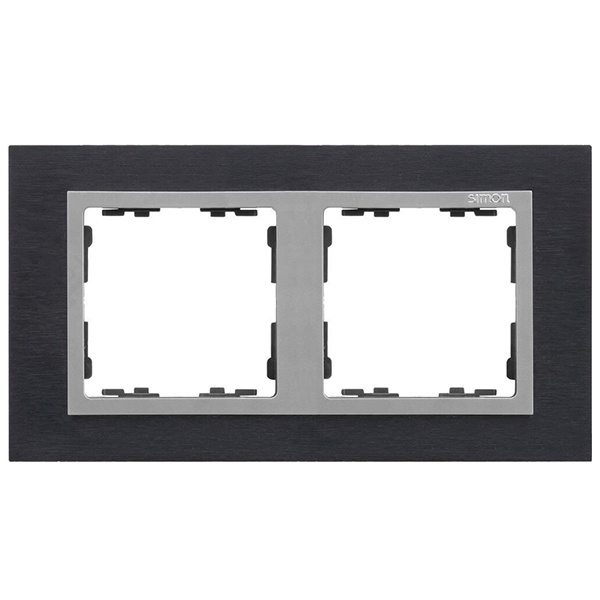 Рамка 2 поста Simon 82 Nature металл, чёрная сталь-алюминий