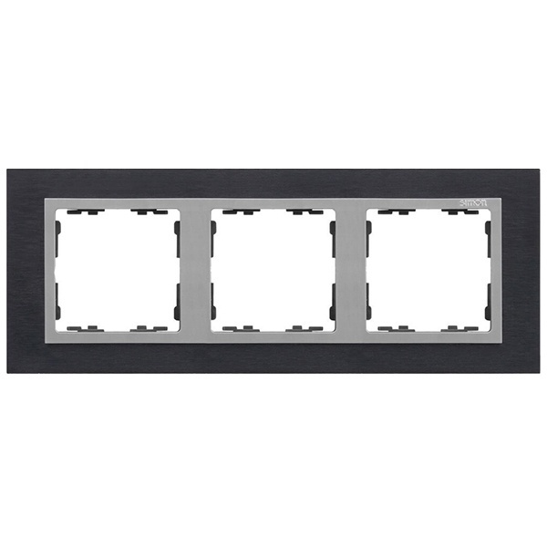 Рамка 3 поста Simon 82 Nature металл, чёрная сталь-алюминий