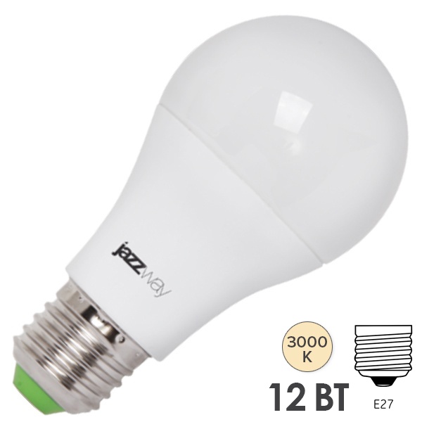 Лампа светодиодная JazzWay PLED A60 12W 3000K 220V E27 DIM матовая тепло-белый свет