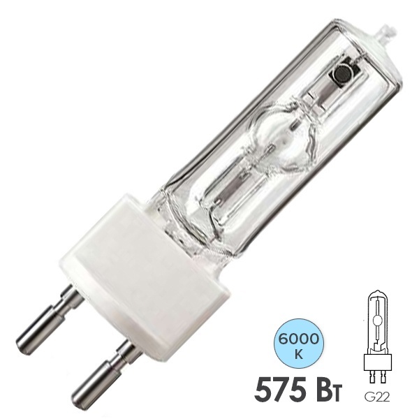 Лампа Philips MSR 575 HR G22 6000K (OSRAM HMI 575W DIGITAL/Sylv. BA 575 SE HR/GE SHOWBIZ CSR 575/DE)