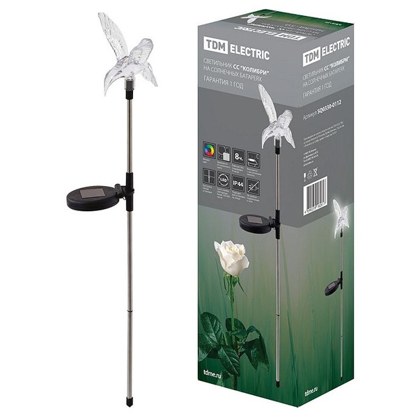 Светильник садовый TDM СС Колибри на солнечных батареях, сталь, меняет цвет
