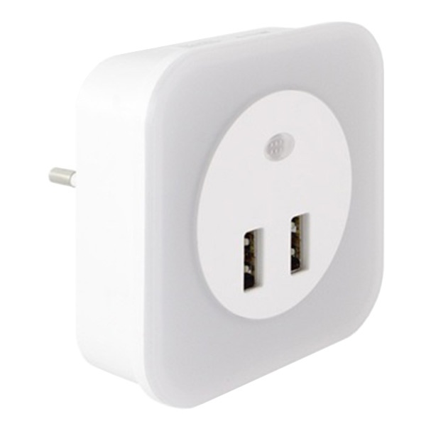 Ночник TDM Комбо3, 8LED, 80лм, датчик освещенности, 2хUSB 2,1А, 220В,