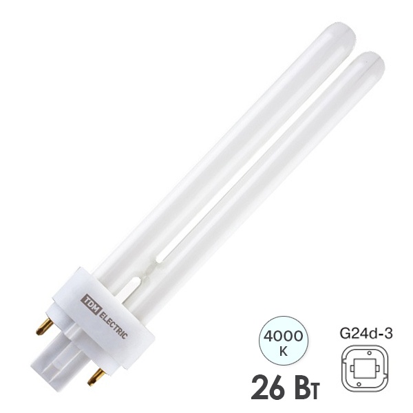 Лампа компактная люминесцентная TDM КЛЛ PD 26W 4000K G24d-3 холодно-белая