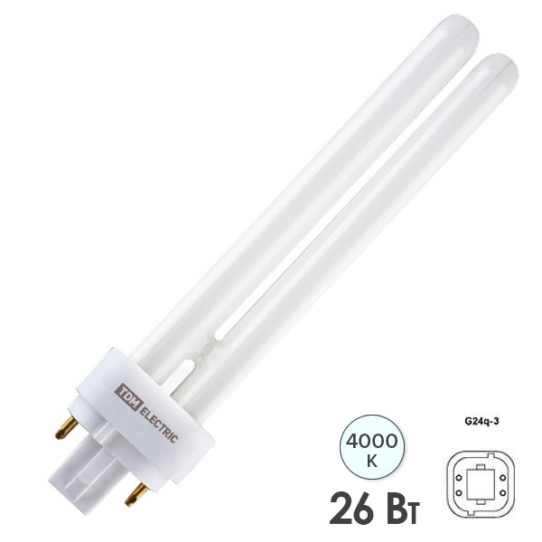 Лампа компактная люминесцентная TDM КЛЛ PD 26W 4000K G24q-3 холодно-белая