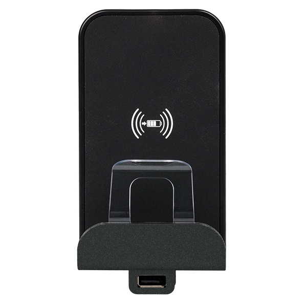 Беспроводное зарядное устройство Qi 1А с доп.разьемом USB A 5В 2,4А. Legrand Etika антрацит