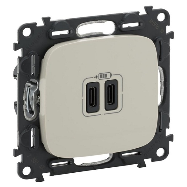 Зарядное устройство с двумя USB-разьемами тип С-С 3000мА с накладкой Legrand Allure слоновая кость (бежевый)