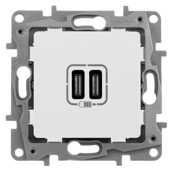 Зарядное устройство с двумя USB-разьемами тип C-С 240В/5В 3000мА Legrand Etika белый