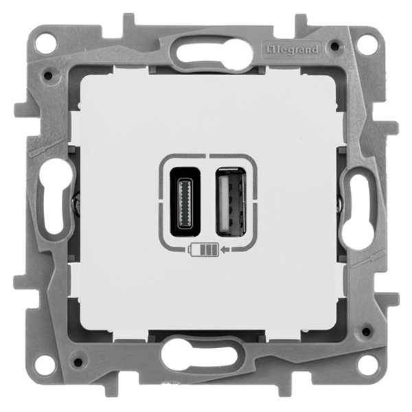 Зарядное устройство с двумя USB-разьемами тип A-С 240В/5В 3000мА Legrand Etika белый