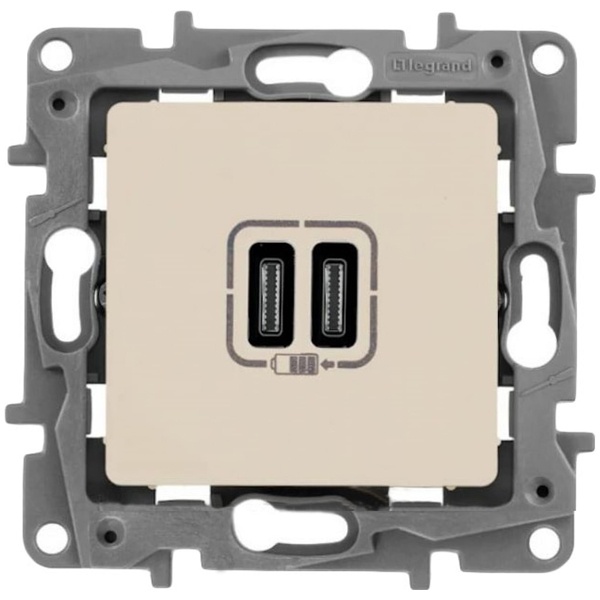 Зарядное устройство с двумя USB-разьемами тип C-С 240В/5В 3000мА Legrand Etika слоновая кость (бежевый)