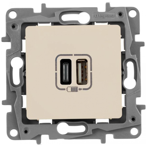 Зарядное устройство с двумя USB-разьемами тип A-С 240В/5В 3000мА Legrand Etika слоновая кость (бежевый)