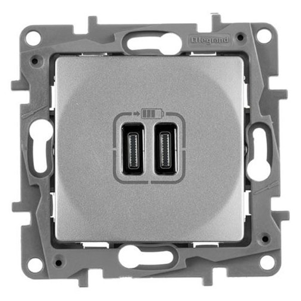Зарядное устройство с двумя USB-разьемами тип C-С 240В/5В 3000мА Legrand Etika алюминий