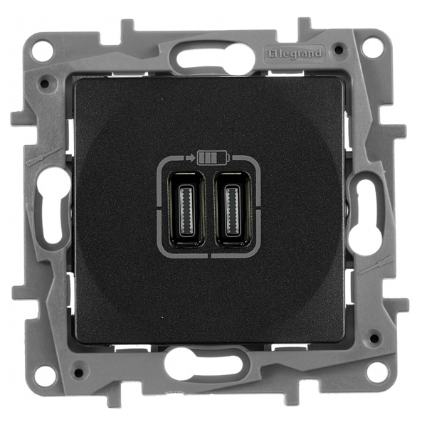 Зарядное устройство с двумя USB-разьемами тип C-С 240В/5В 3000мА Legrand Etika антрацит