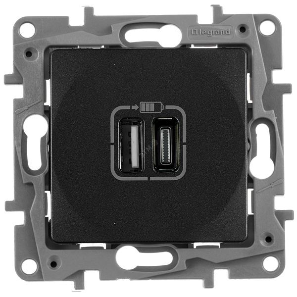 Зарядное устройство с двумя USB-разьемами тип A-С 240В/5В 3000мА Legrand Etika антрацит