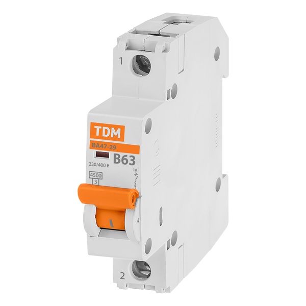 Автоматический выключатель TDM ВА47-29 1Р 63А 4,5кА характеристика В (автомат электрический)