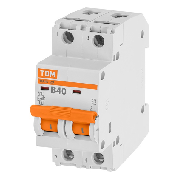 Автоматический выключатель TDM ВА47-29 2Р 40А 4,5кА характеристика В (автомат электрический)