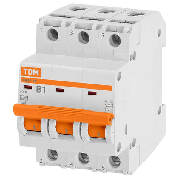Автоматический выключатель TDM ВА47-29 3Р 1А 4,5кА характеристика В (автомат электрический)