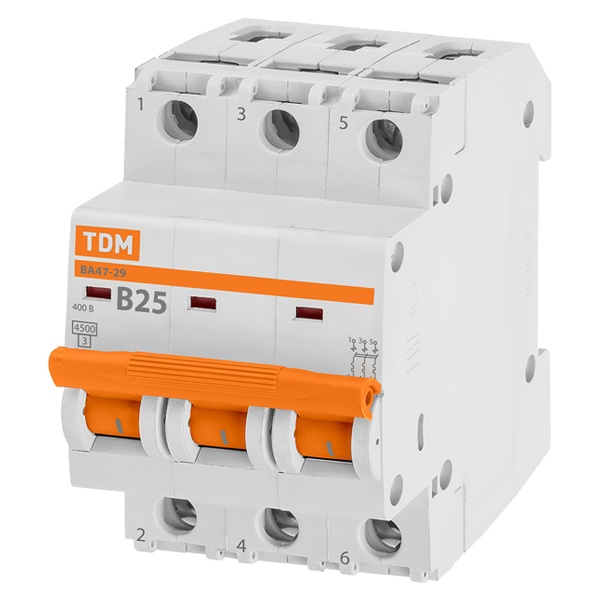 Автоматический выключатель TDM ВА47-29 3Р 25А 4,5кА характеристика В (автомат электрический)