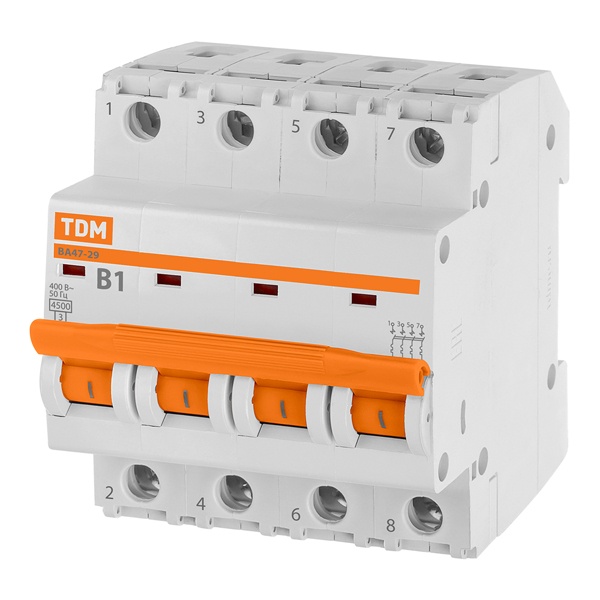 Автоматический выключатель TDM ВА47-29 4Р 1А 4,5кА характеристика В (автомат электрический)