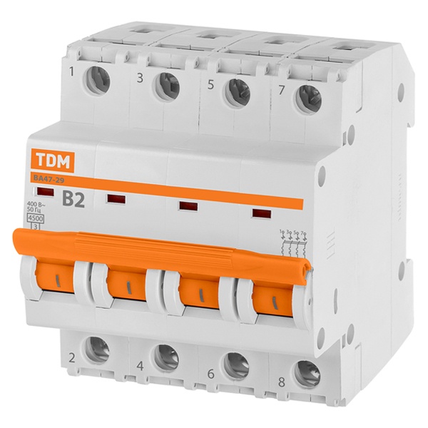 Автоматический выключатель TDM ВА47-29 4Р 2А 4,5кА характеристика В (автомат электрический)