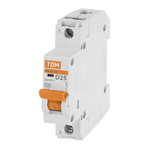 Автоматический выключатель TDM ВА47-29 1Р 25А 4,5кА характеристика D (автомат электрический)