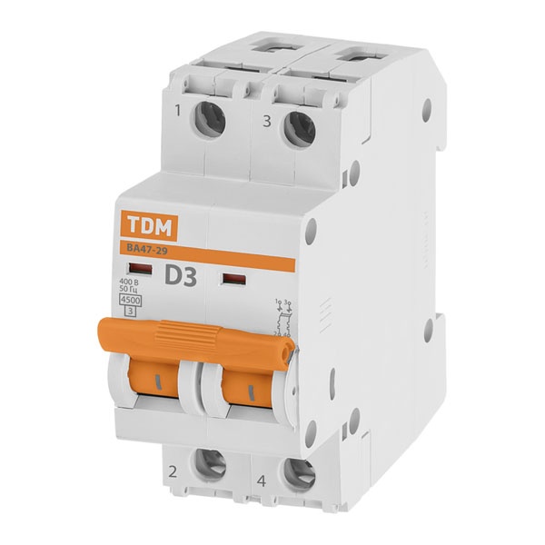 Автоматический выключатель TDM ВА47-29 2Р 3А 4,5кА характеристика D (автомат электрический)