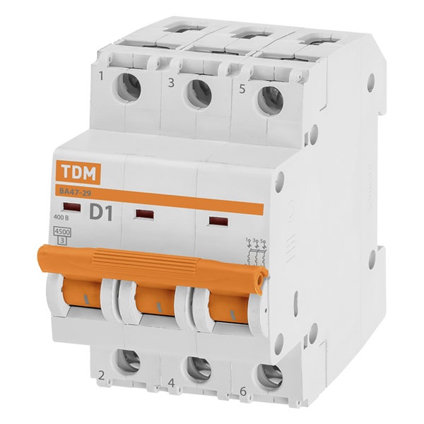 Автоматический выключатель TDM ВА47-29 3Р 1А 4,5кА характеристика D (автомат электрический)