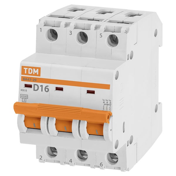 Автоматический выключатель TDM ВА47-29 3Р 20А 4,5кА характеристика D (автомат электрический)