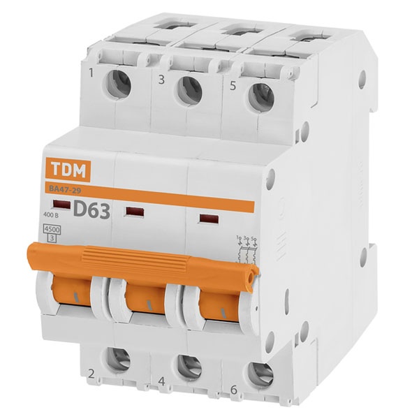 Автоматический выключатель TDM ВА47-29 3Р 63А 4,5кА характеристика D (автомат электрический)