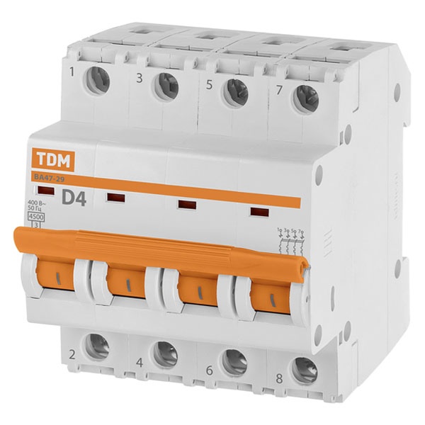 Автоматический выключатель TDM ВА47-29 4Р 4А 4,5кА характеристика D (автомат электрический)
