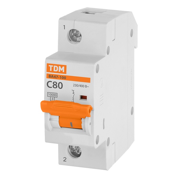 Автоматический выключатель TDM ВА47-100 1Р 80А 10кА характеристика С (автомат электрический)