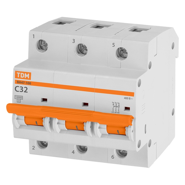 Автоматический выключатель TDM ВА47-100 3Р 32А 10кА характеристика С (автомат электрический)