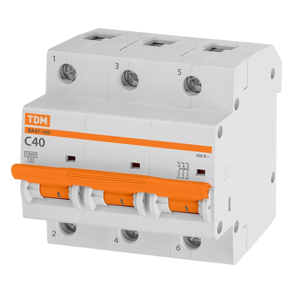 Автоматический выключатель TDM ВА47-100 3Р 40А 10кА характеристика С (автомат электрический)