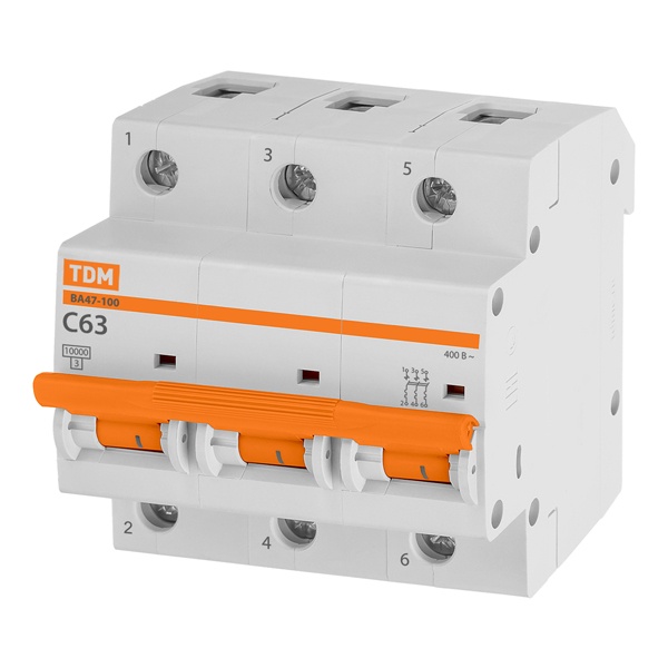 Автоматический выключатель TDM ВА47-100 3Р 63А 10кА характеристика С (автомат электрический)