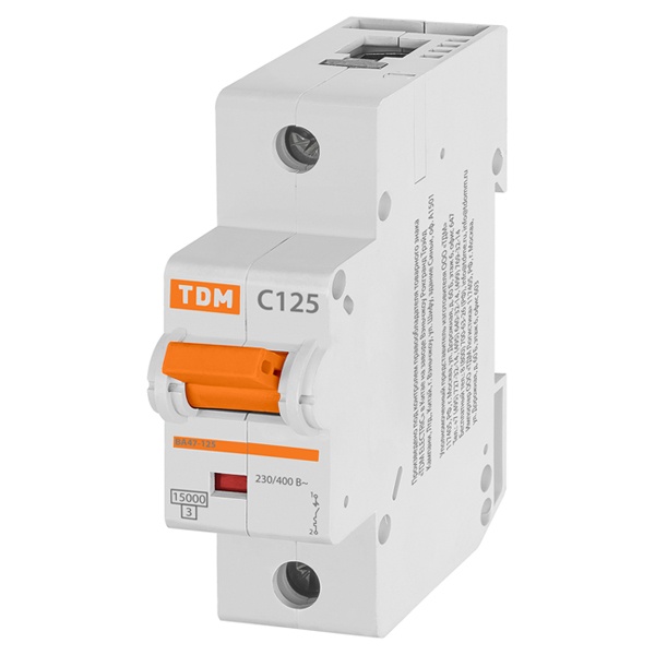 Автоматический выключатель TDM ВА47-125 1Р 125А 15кА характеристика С (автомат электрический)