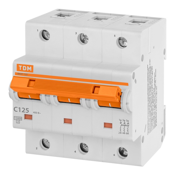 Автоматический выключатель TDM ВА47-125 3Р 125А 15кА характеристика С (автомат электрический)