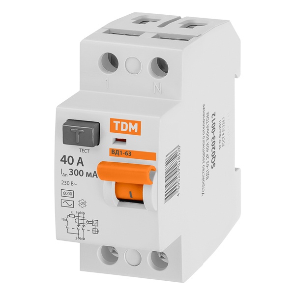 Устройство защитного отключения TDM ВД1-63 2Р 40А 300мА тип АС