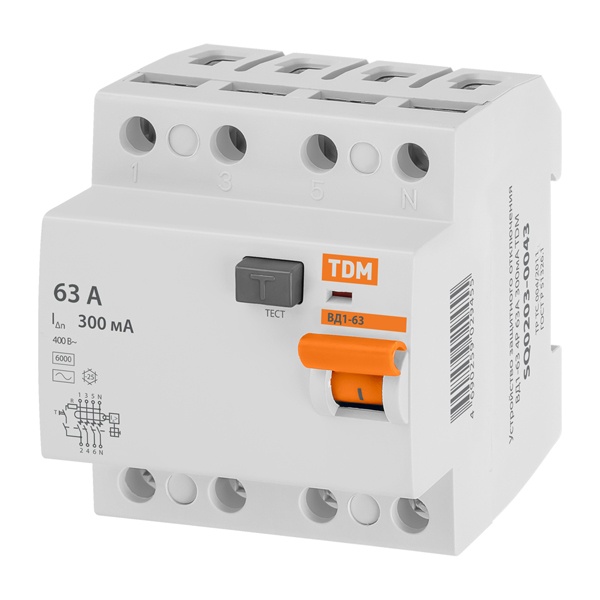 Устройство защитного отключения TDM ВД1-63 4Р 63А 300мА тип АС