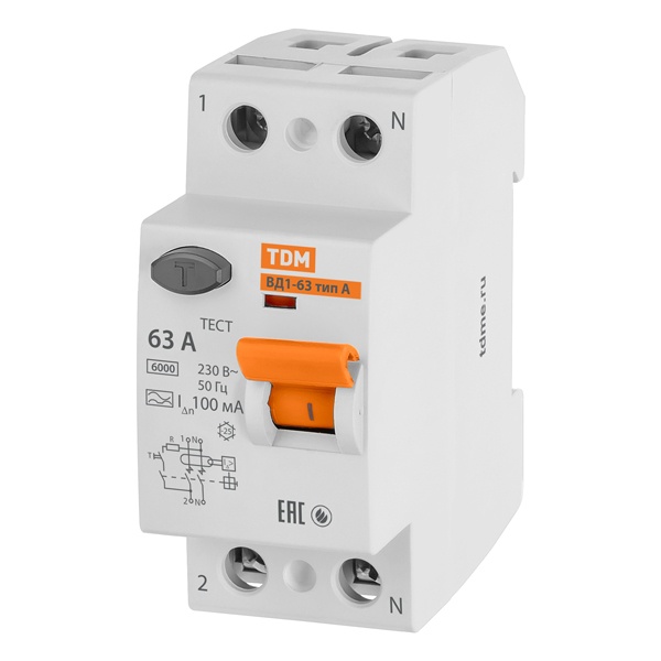 Устройство защитного отключения TDM ВД1-63 2Р 63А 100мА тип А