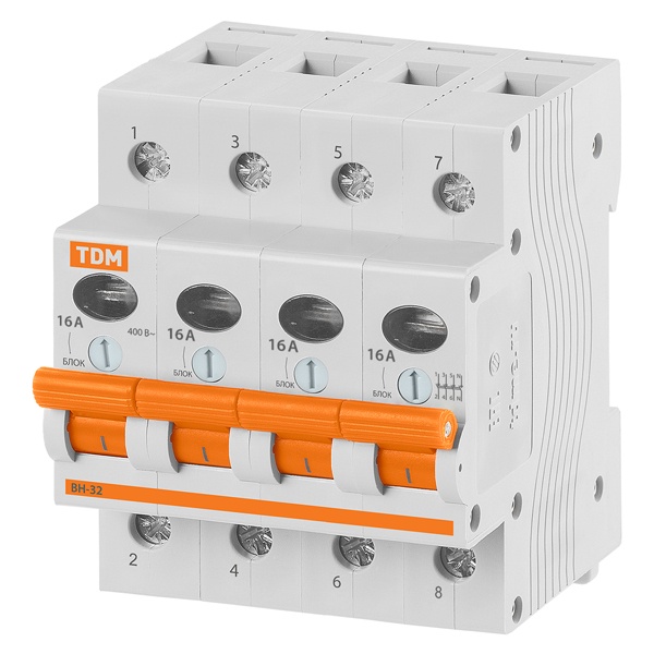 Выключатель нагрузки TDM ВН-32 4P 16A трехфазный (рубильник)